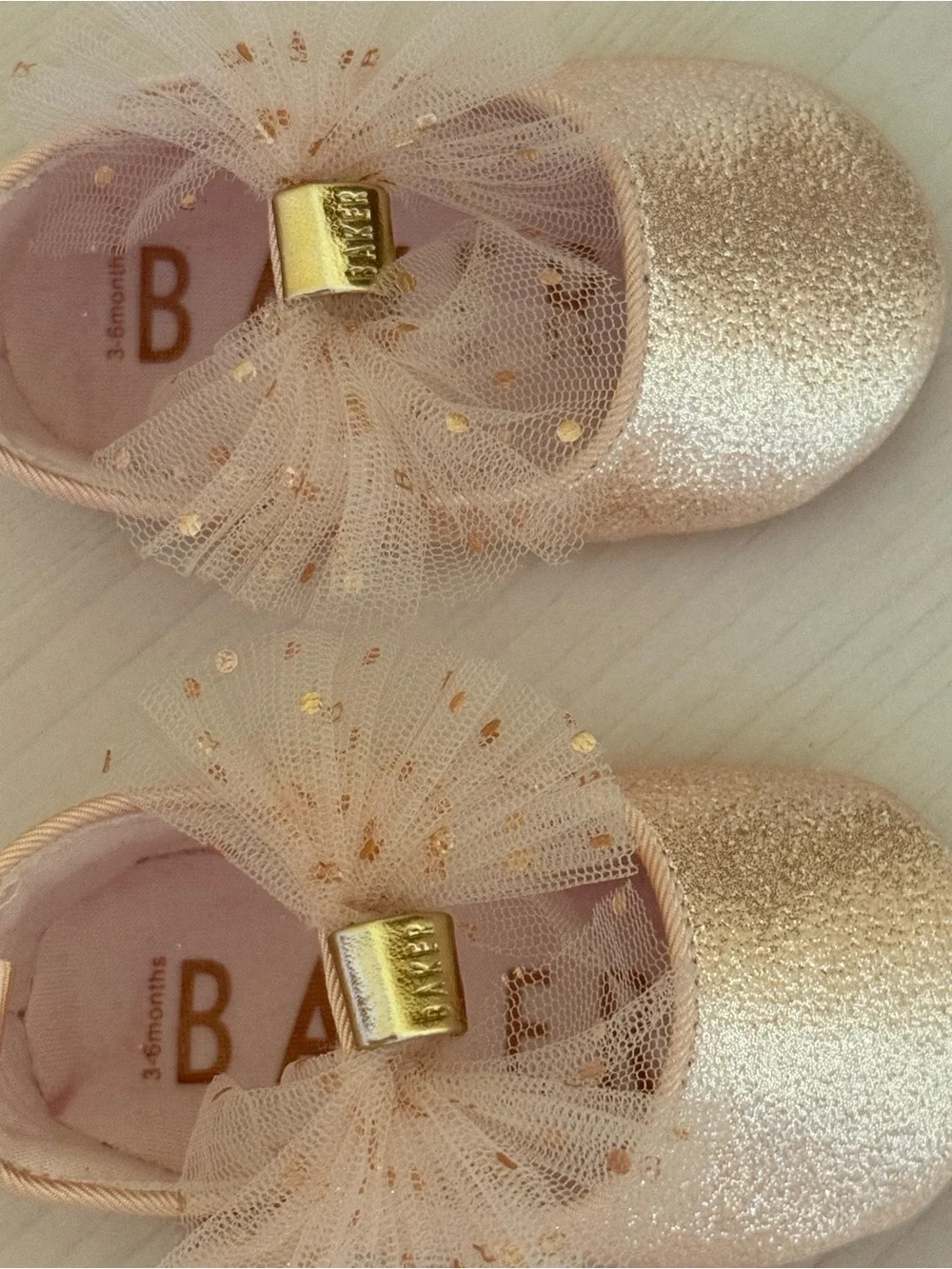 Ted Baker Girls' Rose Gold Glitter Tulle Bow Slip-On Shoes